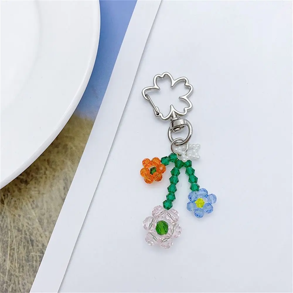 1Pc Crystal Flower Cherry Keychain Phone Charm Handmade Jewelry Gift Y2k Keyring For Party Daily Backpack Bag Pendant Beaded