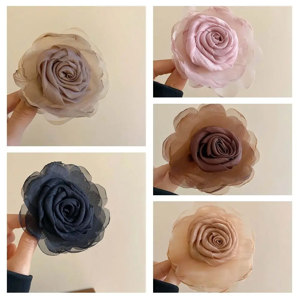 Moda pano malha flor grampo de cabelo rosa rabo de cavalo titular flor garra de cabelo headwear flor grampos de cabelo senhora