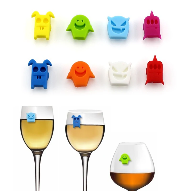 8Pcs/set New Silicone Demon Shape Wine Glass Charms Wine Glass Markers Party Cocktails Drinking Cup Sign Suction Cup Identifier