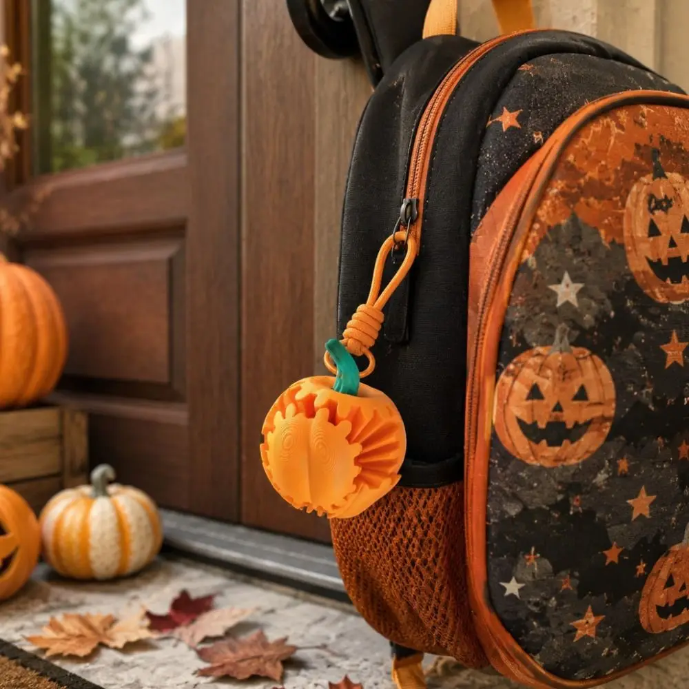 Porte-clés Citrouille d'Halloween Imprimé en 3D, Pendentif Rotatif Créatif avec Engrenage et Bille, Orange, Amusant, Anti-stress