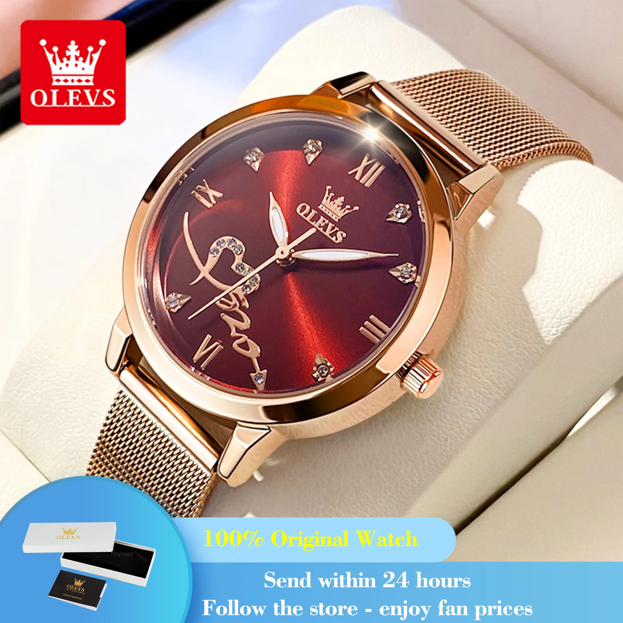 

OLEVS 5530 Woman Watch Luxury Waterproof Quartz Ladies Dress Wristwatch Heart Shape Diamond Milanese Steel Strap Watch For Women