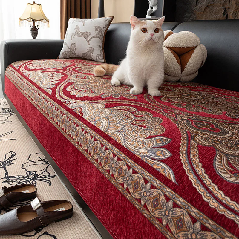 European Chenille Jacquard Sofa Cover Fashion Carved Soft Seat Cushion for All Seasons Luxury Anti-Slip Protection Dust Cover