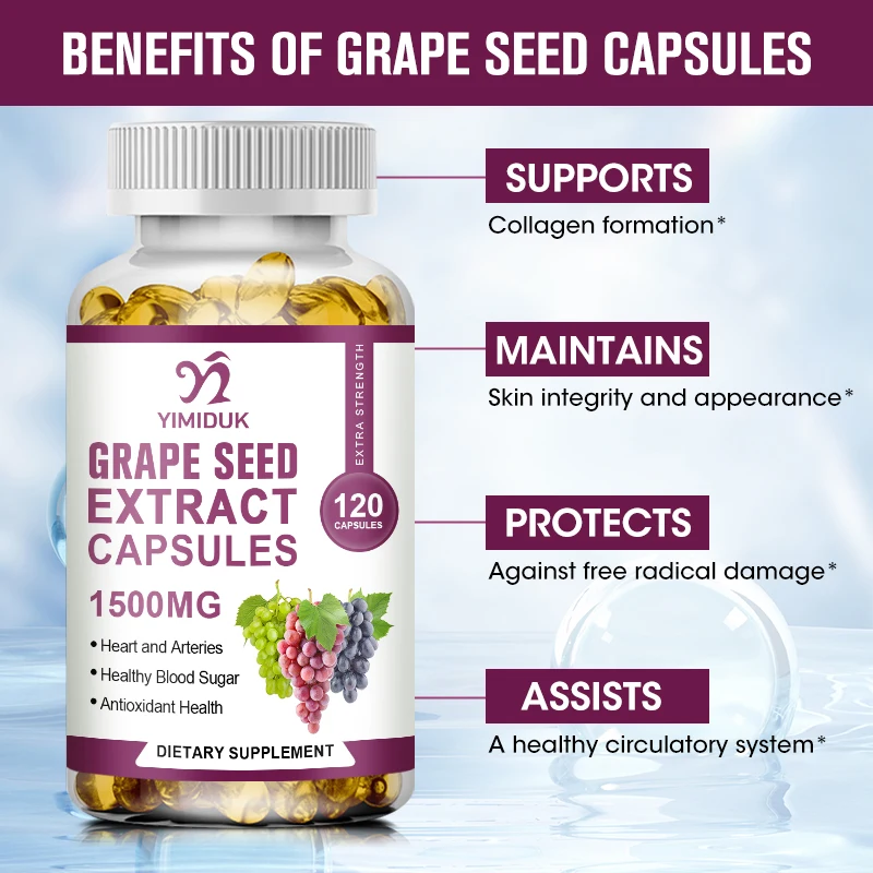 Buy 1 Get 1 Free! Natural Grape Seed Extract Capsules , Strong Antioxidant for Cholesterol Balance, Immune & Collagen Production
