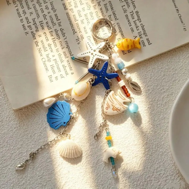 1Pcs Handmade Scallop Key Chain Summer Beach Starfish Shell Pendant Lovely Decor for Women Birthday Gift Bag Car Key Decor