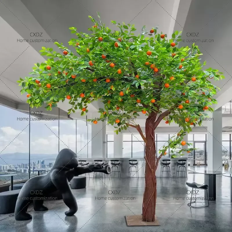 Simulation Fake Fruit Tree Orange Apple Persimmon Hawthorn Decoration Custom Solid Wood Large Indoor Decorative Artificial
