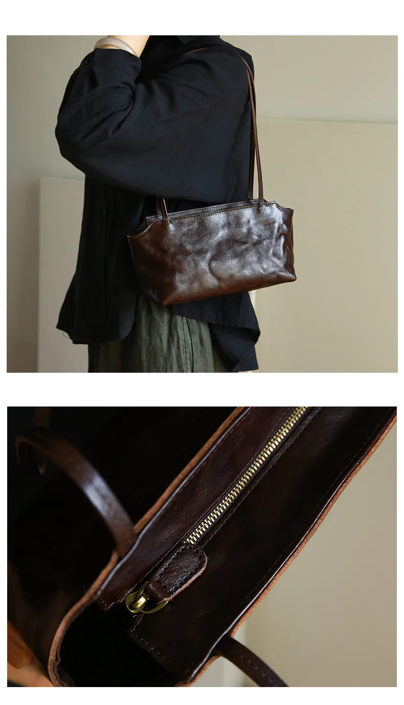 Outdoor-Tagesreise-Umhängetasche aus Rindsleder, Vintage-Luxus-Handarbeit, echtes Leder, Damen-Unterarmtasche – Detail 9