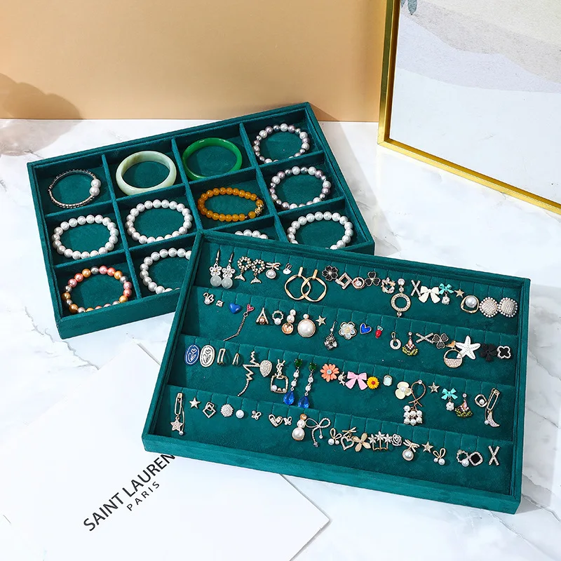 Velvet Jewelry Organizer Tray 6 Styles Multi-grid Storage Box for Earring Ring Necklace Bracelets Display Holder for Home Vanity