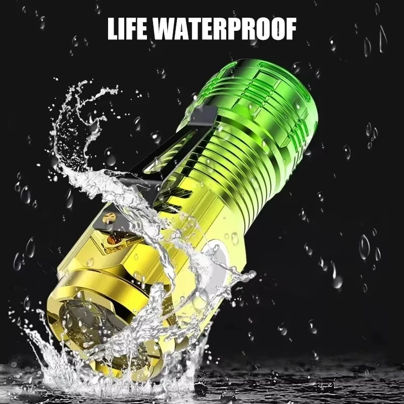 Three-eye Mini LED Flashlight with Clip Type-C Rechargeable Magnetic Torch Outdoor Portable Waterproof Light for Camping Hiking