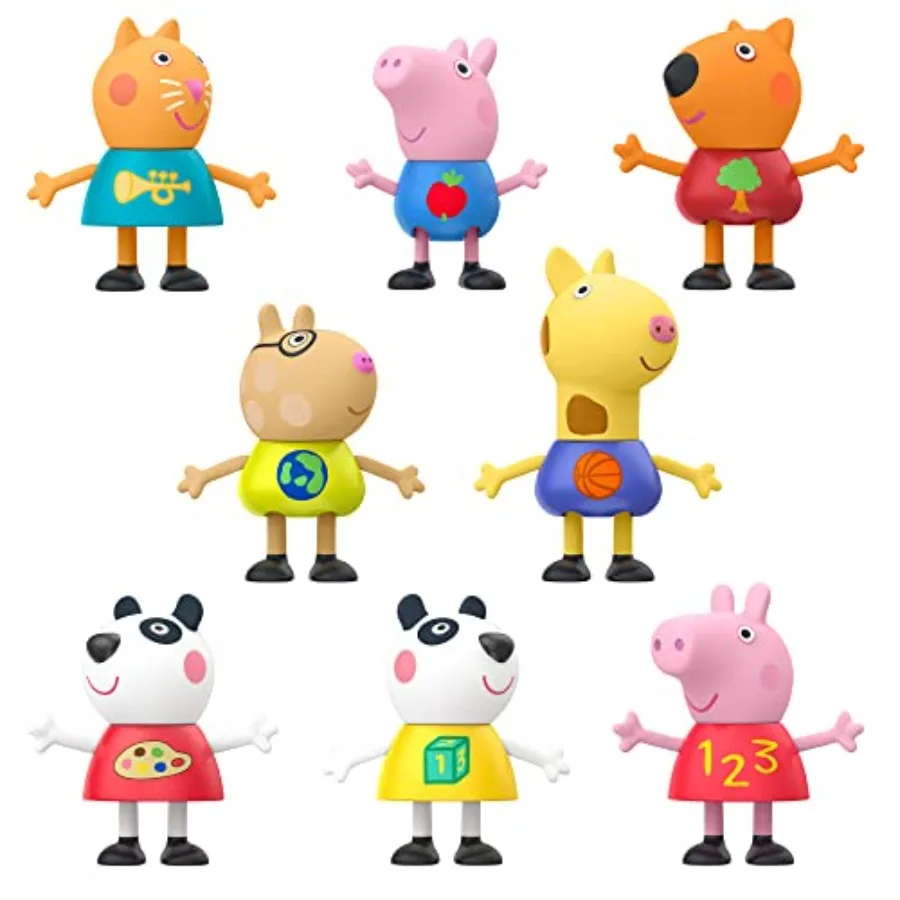 School Classroom Toy Figures 8-Pack,,George Pig, Peggi Panda, Candy Cat and More, Back to School Gifts for,Ages 3+ Amazon Exclu