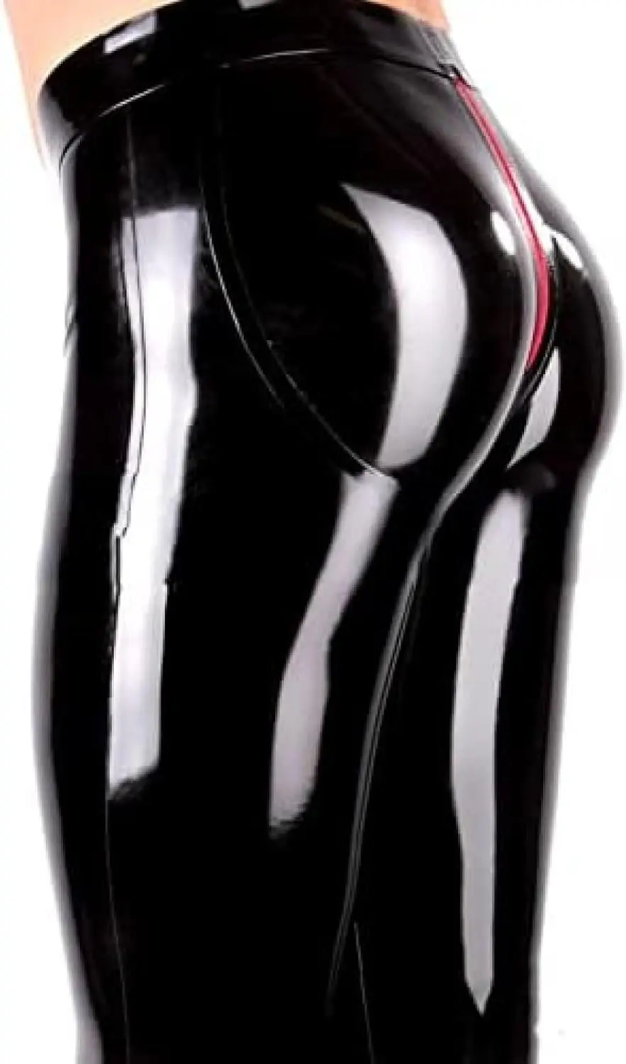 Latex Leggings Men Latex Skinny 3D Cut Hips Cuts Crotch Zip Red Zip - view 3