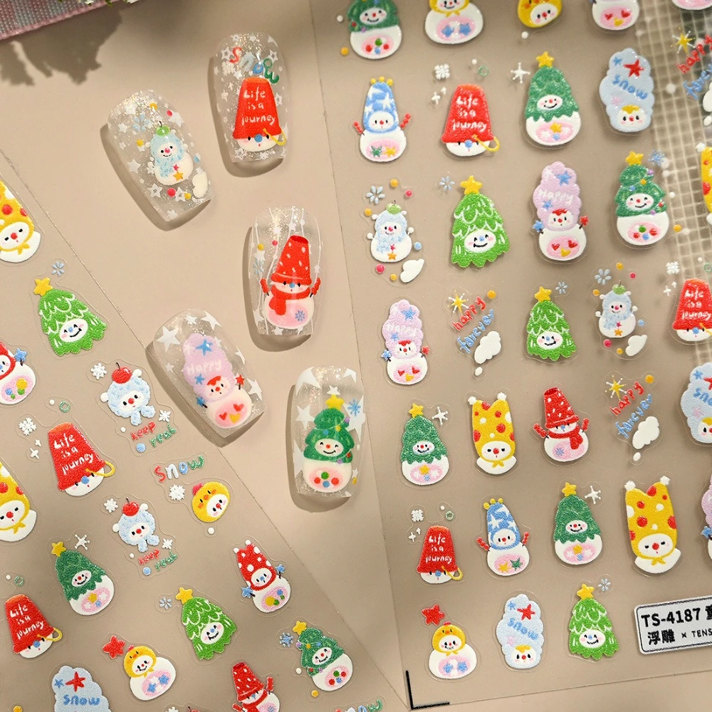 

Lovely Snowman Christmas Tree Snowflake Star Cartoon 3D Self Adhesive Nail Art Stickers Santa Claus Xmas Cute Manicure Decals