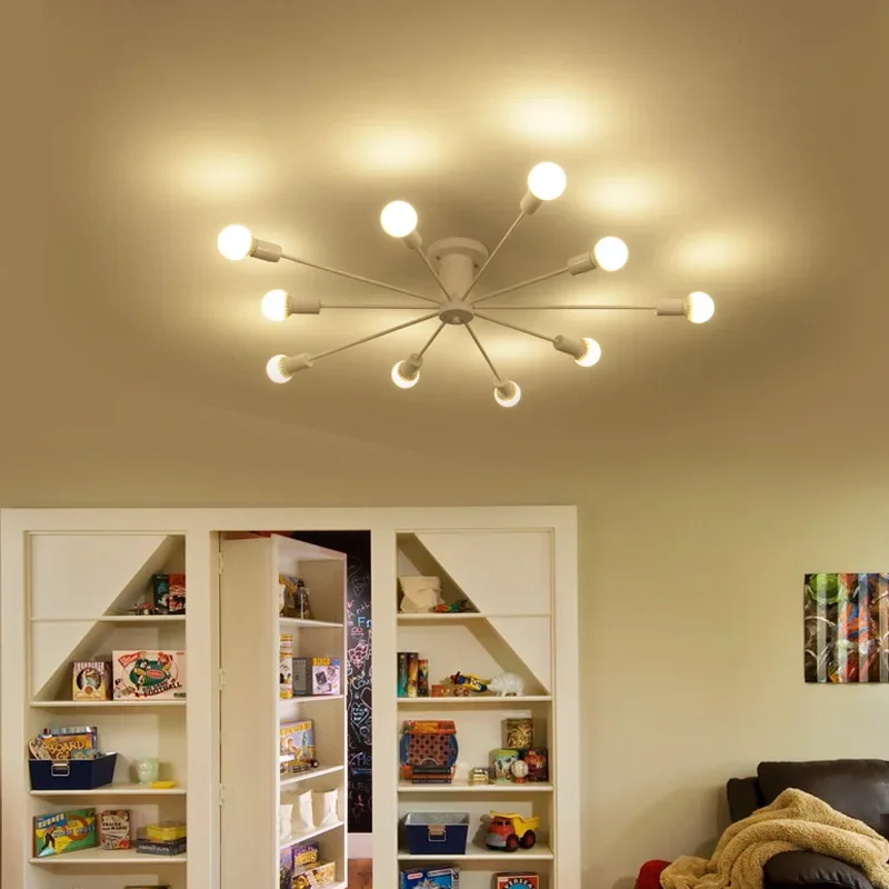 Northern Europe  Retro Chandelier Black White Sockets Lighting Vintage Spider Chandelier Modern Room Decoration Light Fixture