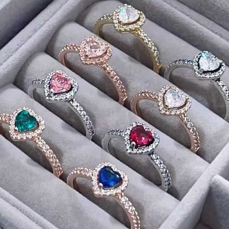 

Charm 925 sterling silver color zircon heart-shaped sparkling ring women's classic ring DIY birthday gift for friends
