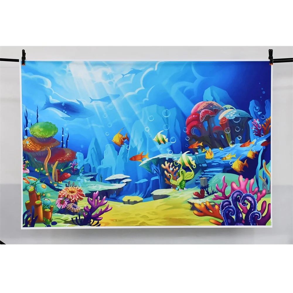 Photography Backdrops Birthday Decoration Customized Baby Seabed World Underwater Dolphin Shark Mermaid Party Photo Backgrounds