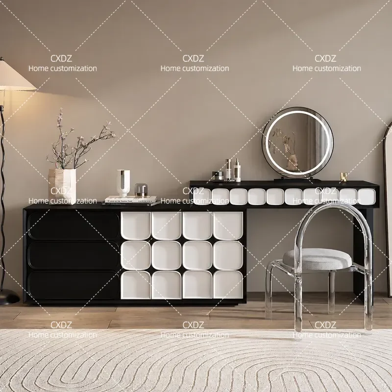 Italian Minimalist Painted Dresser Chest Cabinet Integrated Bedroom End of Bed Makeup Table Retractable Multi Function