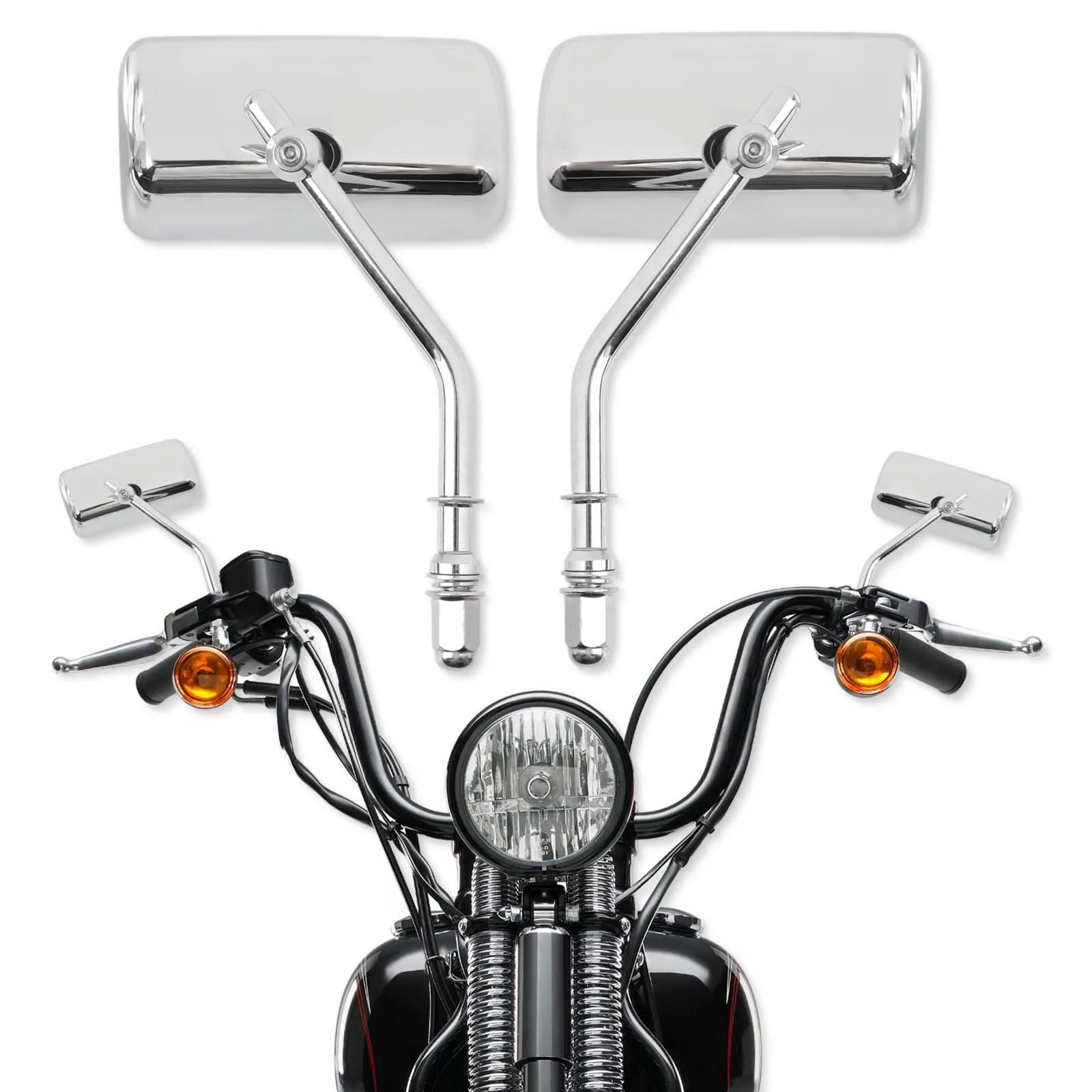 Paar rechteckige Motorrad-Rückspiegel in Schwarz/Chrom für Harley Davidson Softail Deluxe