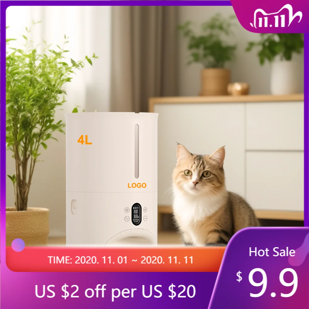 

Automatic Wifi Tuya 4L Smart Pet Feeder with Dog Cat Food Dispenser Stainless Steel Double Food Bowl Pet Product