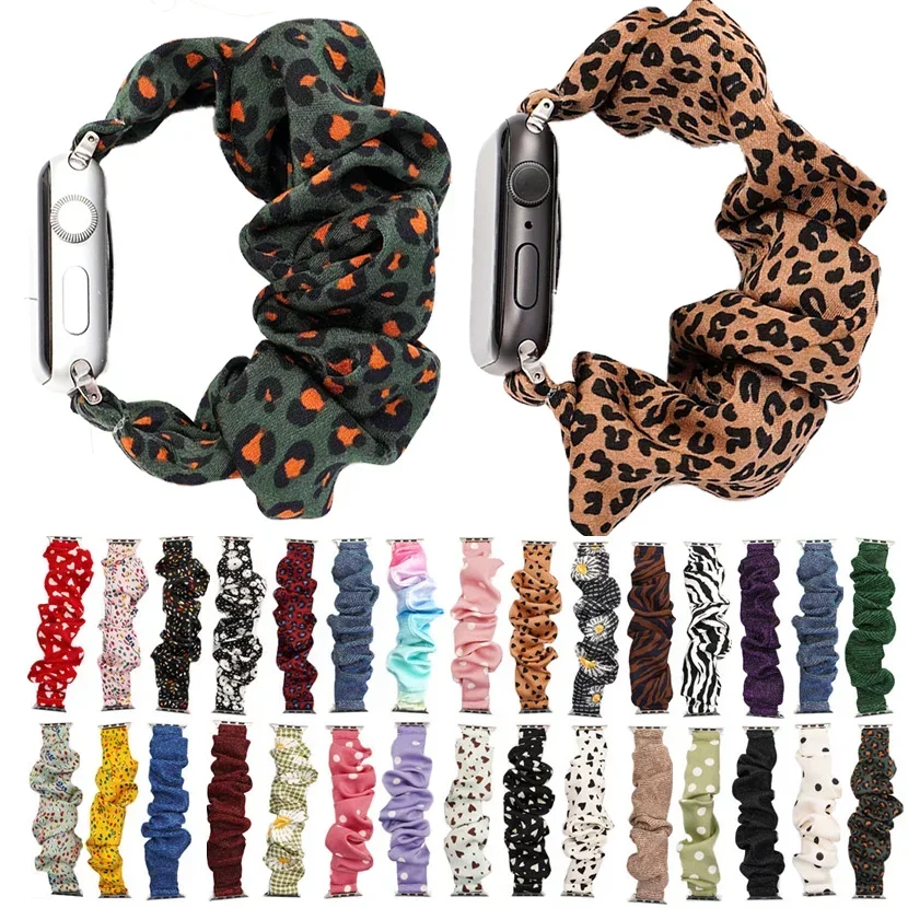 Fabric Elastic Strap for Apple Watch 7 6 5 SE 41 45 38mm Women Girls Scrunchie Lace Band Bracelet Iwatch Serie 3 8 9 42 40 44 Mm