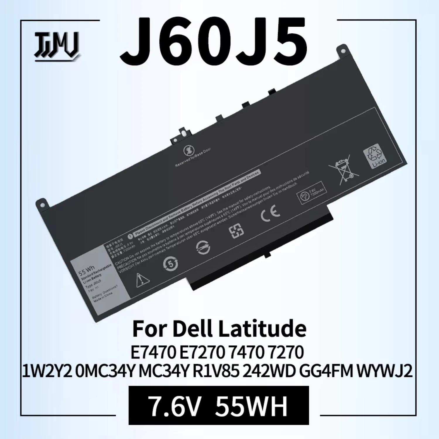 

E7470 E7270 J60J5 Battery Latitude 7470 7270 Laptop Battery 1W2Y2 0MC34Y MC34Y R1V85 242WD GG4FM WYWJ2 451-BBSX BBSY