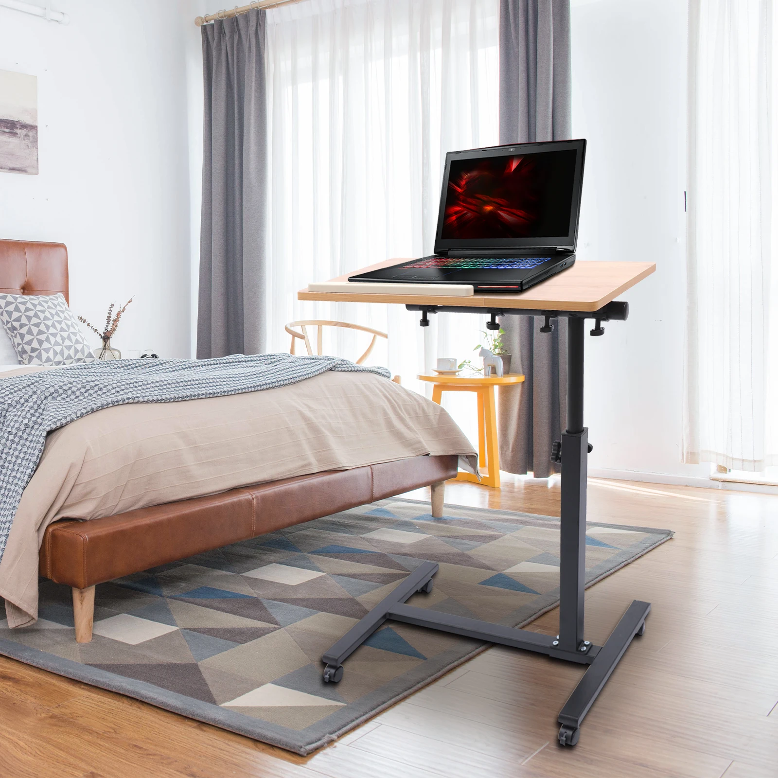 

Adjustable Laptop Desk 58-90cm Height & 360° Rotation Tabletop Mobile Stand 4 Locking Wheels, 5kg Capacity Study Table