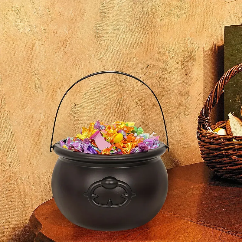 علبة بلاستيكية كبيرة للزينة للهالوين ، مرجل ساحرة المعالج ، دلو الحلوى ، الديكور الأسود #6