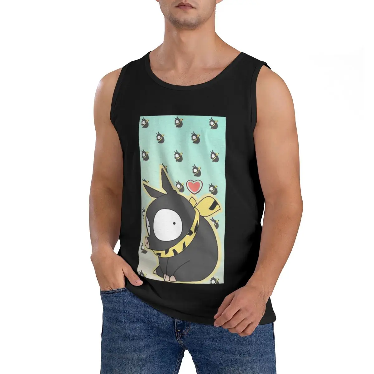 Camiseta sin mangas 100% algodón P-chan Ryoga Lost Pig Ranma 1/2 Adventure Comedy, camisetas deportivas para hombre, chaleco con cuello redondo para hombre