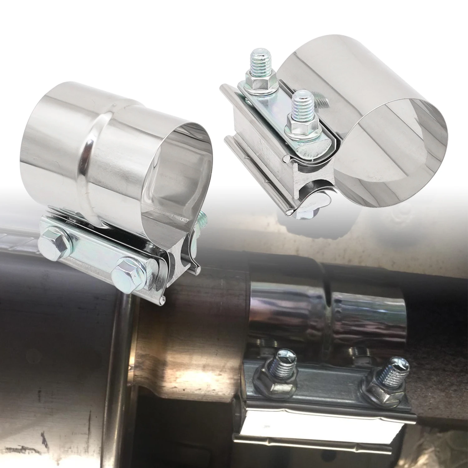 51 57 63 76mm Exhaust Muffler Clamp Stainless Steel Butt Joint 2 2.25 2.5 3.0inch Sleeve Catalytic Converters Exhaust Band Clamp