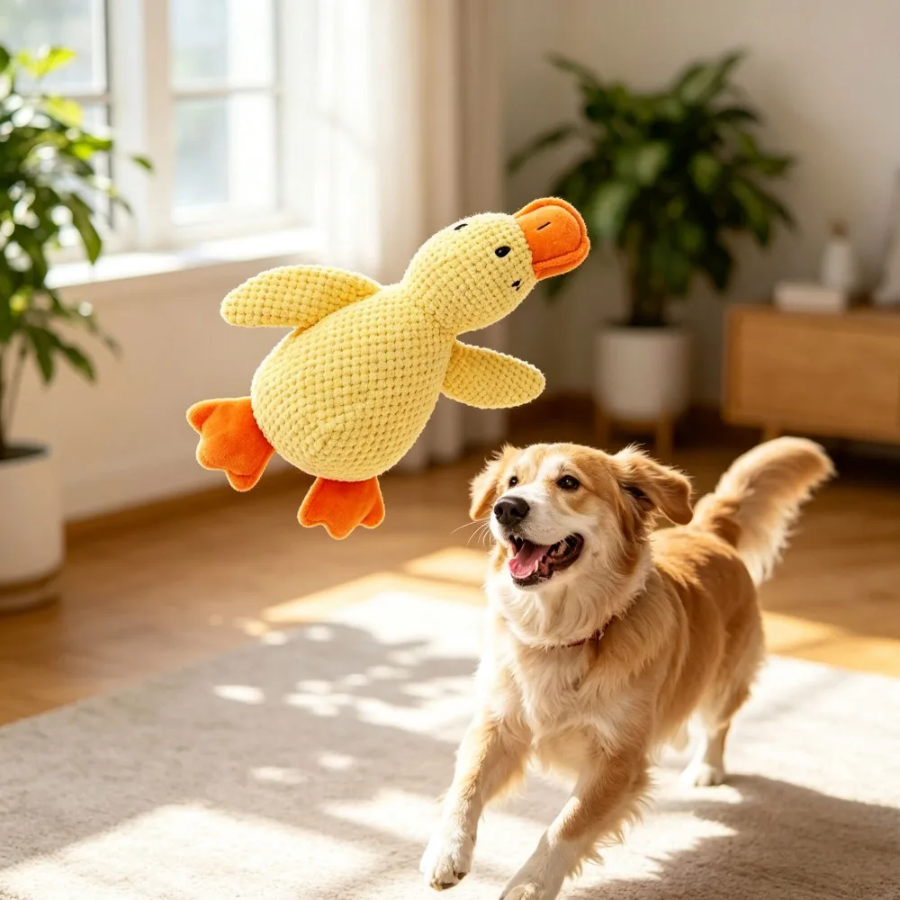 Sleeping Duck Plush Dog Toy, Bite Resistant Squeaky Teeth Grinding Toy, Stress Relief Companion Sleep Toy for Small & Large Dogs