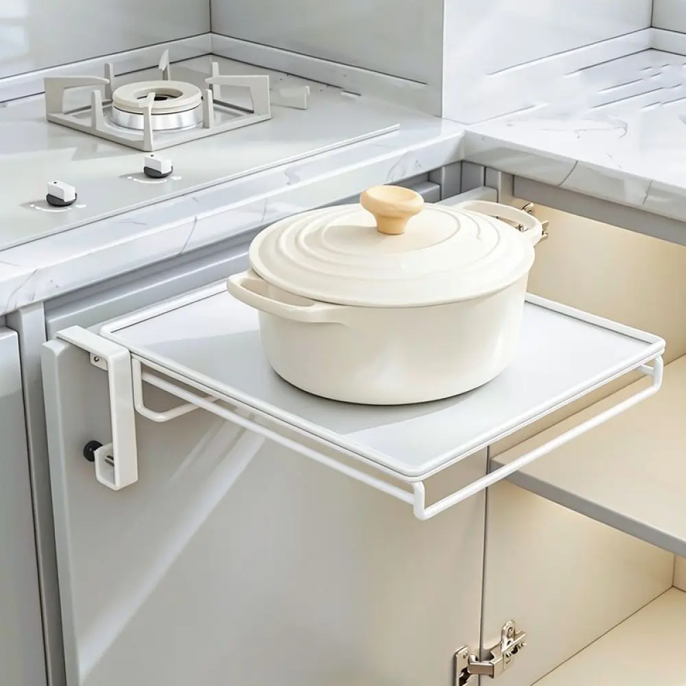 Kitchen Cabinet Door Organizer Foldable Rack Carbon Steel Space Saver Shelf For Spice Dishware Pot Lid Storage