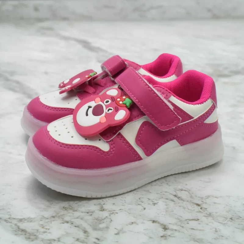 

Children Casual Shoes LED Light Cartoon Lotso PU Leather Sneakers Red Autumn Spring Thick Bottom Shoes Size 21-30