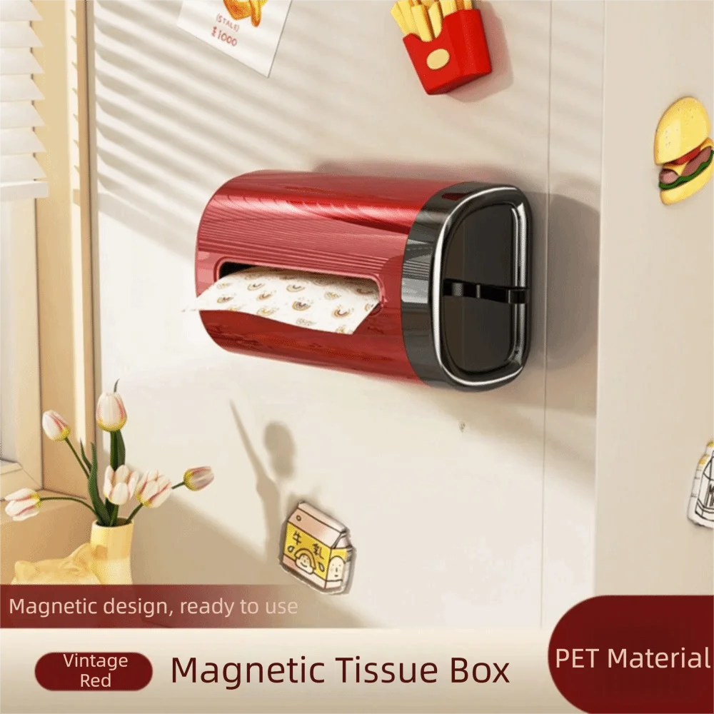 

Removable Magnetic Tissue Box Widen Paper Outlet Reusable Desktop Tissue Case with Small Handle Multipurpose Napkin Container