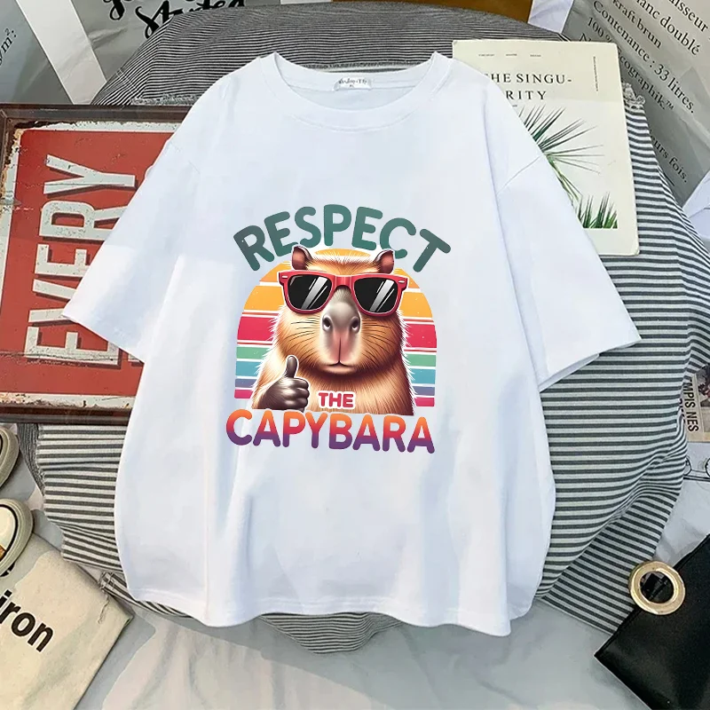 Capybara Couple T-shirt Cute Cartoon Graphic Print Tops Cool Comfortable Unisex Short Sleeves Summer Clothes Birthday Party Gift