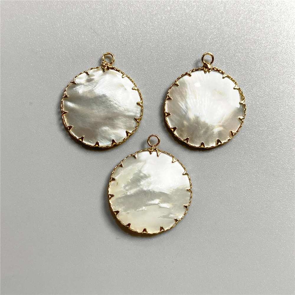 Shiny Mother of Pearl Pendant Natural Shell Drop Water Heart Round Charm Fashion Simple Accessories for Jewelry Making Necklace