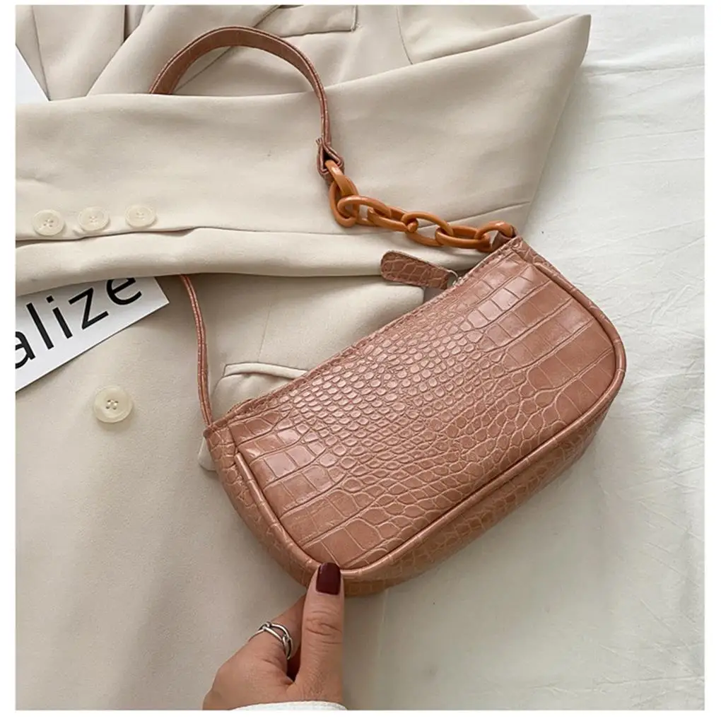 Fashion Women PU Leather Hobo Pillow Bag Women’s Vintage Crocodile Pattern Bag Handbags Elegant Underarm Bag Shoulder Bag