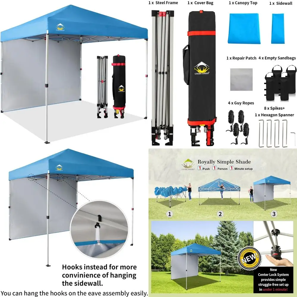 8x8 Instant Pop-Up Canopy with Side Wall - Easy Setup Outdoor Sun Shelter for Events, Parties, Camping, and Beach Activities