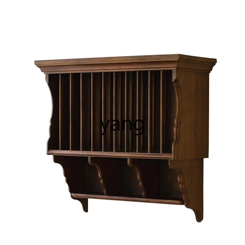 LMM medieval solid wood storage teacup dinner plate storage side cabinet wall hanging living room entrance