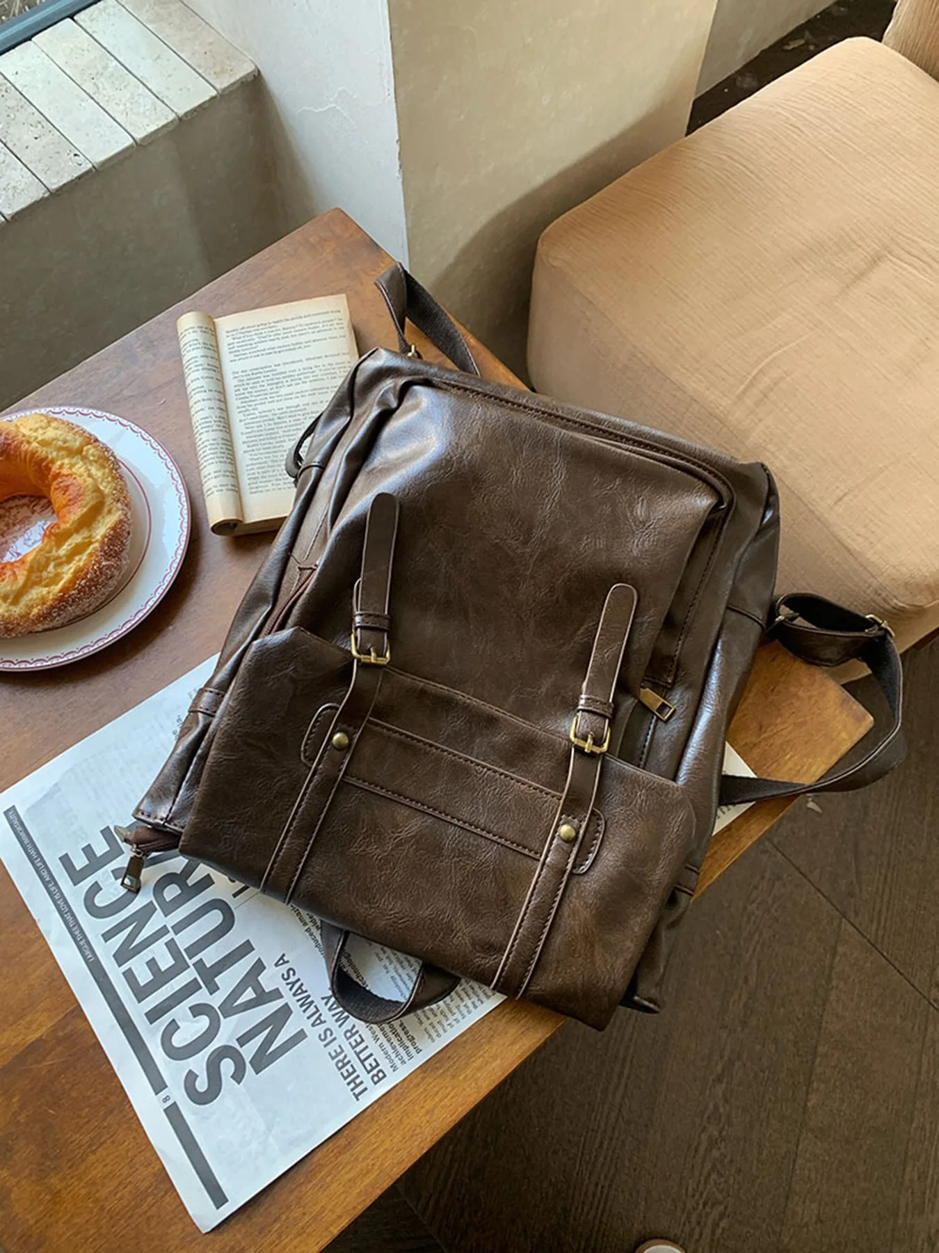 حقيبة ظهر كلاسيكية للنساء، حقيبة مدرسية من الجلد الناعم، حقيبة ظهر جامعية بسيطة، حقيبة كتب كاجوال، ظهر عمل مكتبي قديم #4