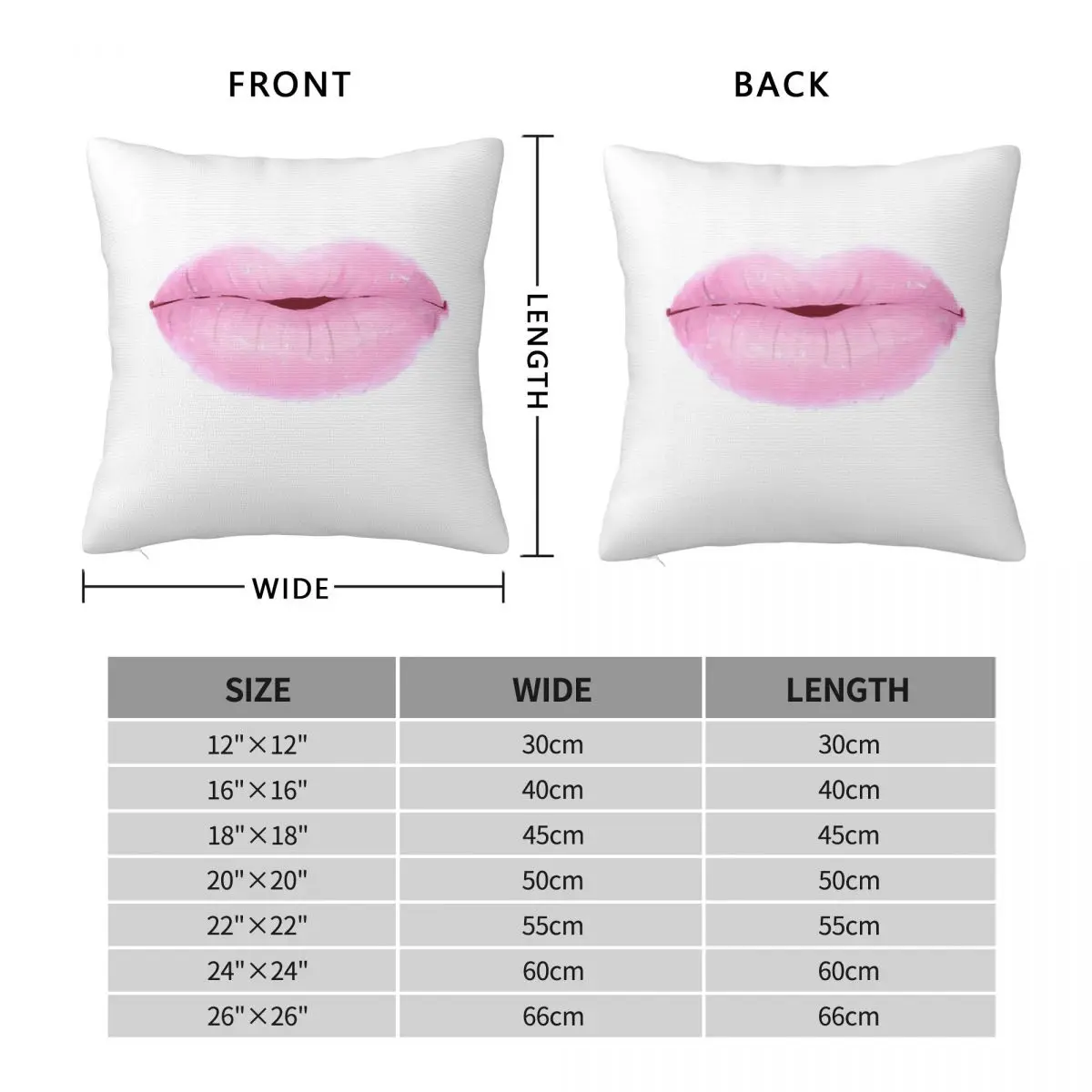 Soft Pink Cute Thick Lips Square Pillowcase Polyester Linen Velvet Pattern Zip Decor Pillow Case Room Cushion Cover