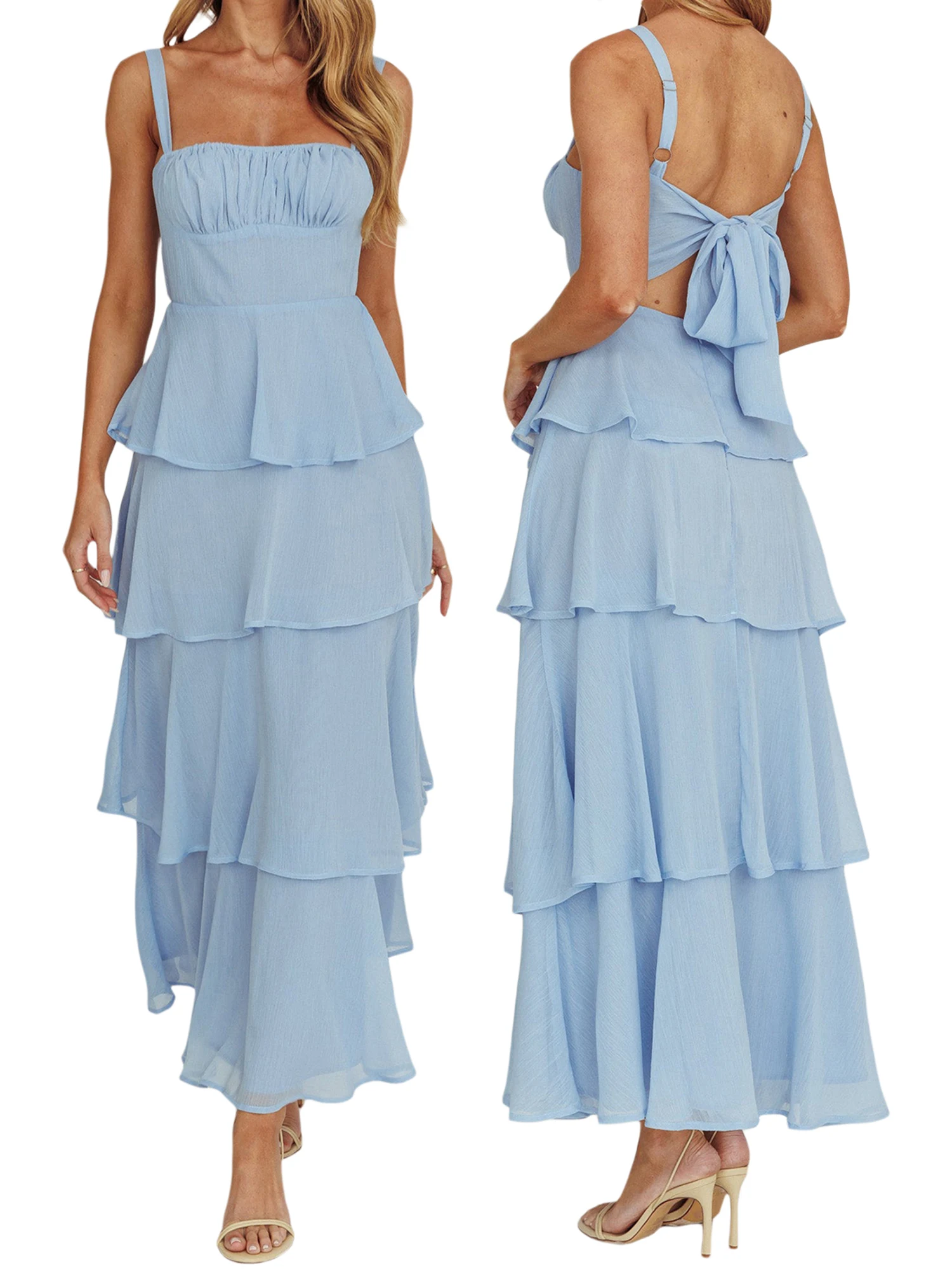 Elegant Women s Sleeveless Maxi Dress with Spaghetti Straps and Smocked Bust Detail in Vibrant Summer Colors
