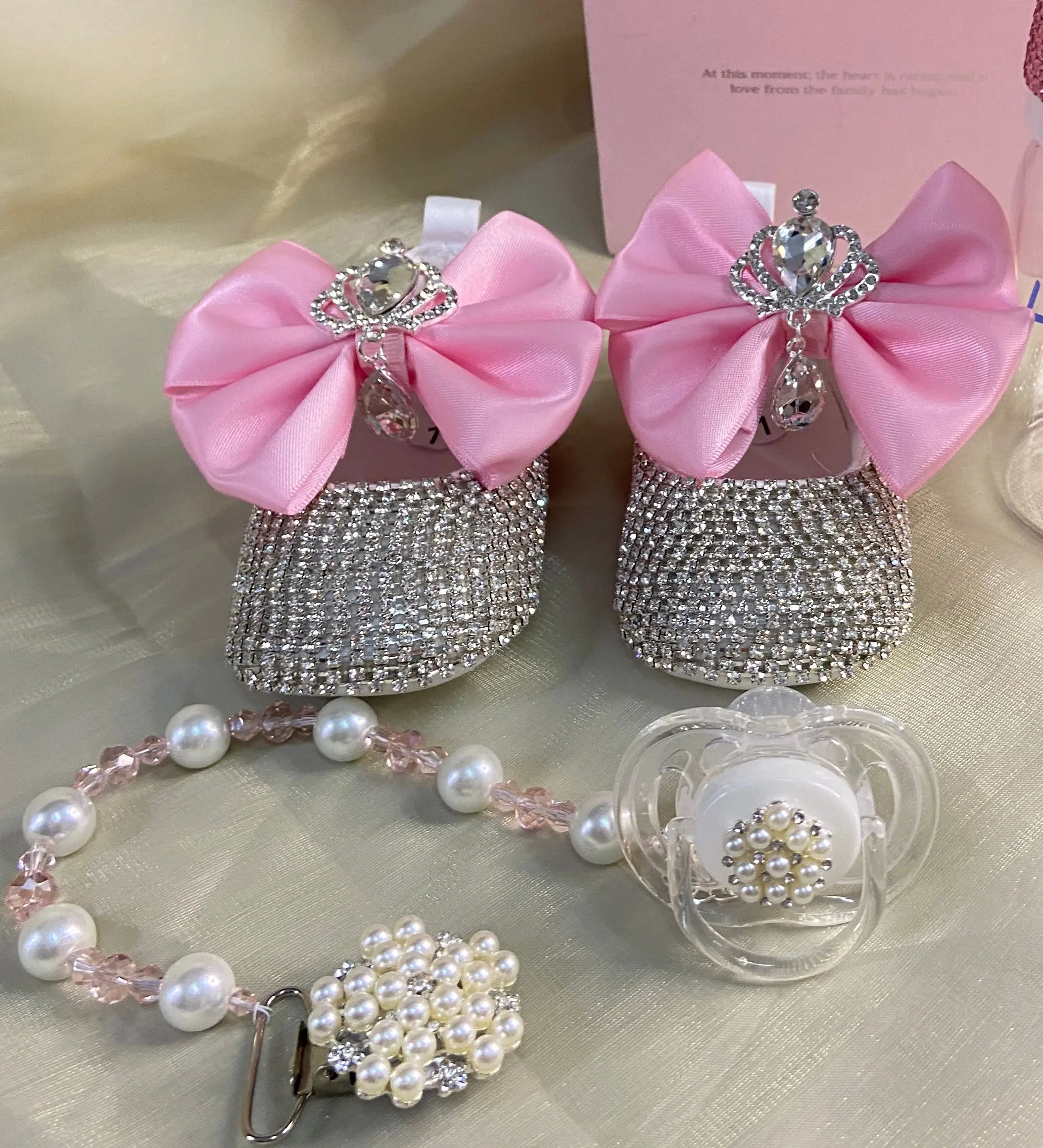 Dollbling, biberones y zapatos de lujo para bebé, conjunto con diadema, traje de tutú de diamante de recuerdo, zapatos de bautismo para niña pequeña