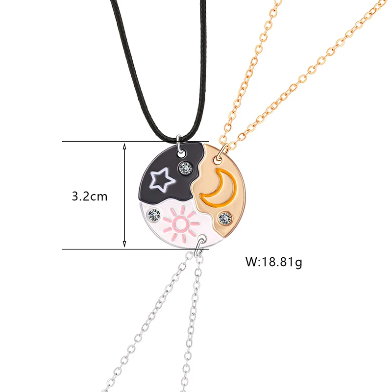 Lovecryst 3Pcs/set Sun Moon Star Pendant Necklace Best Friend Bff Friendship Couple Necklace Fashion Jewelry