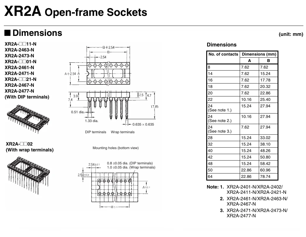 10PCS/XR2A-2411-N  XR2A-2811-N  XR2A-3211-N  XR2A-4011-N  XR2A-4211-N  XR2A-4811-N  Round Hole IC Socket