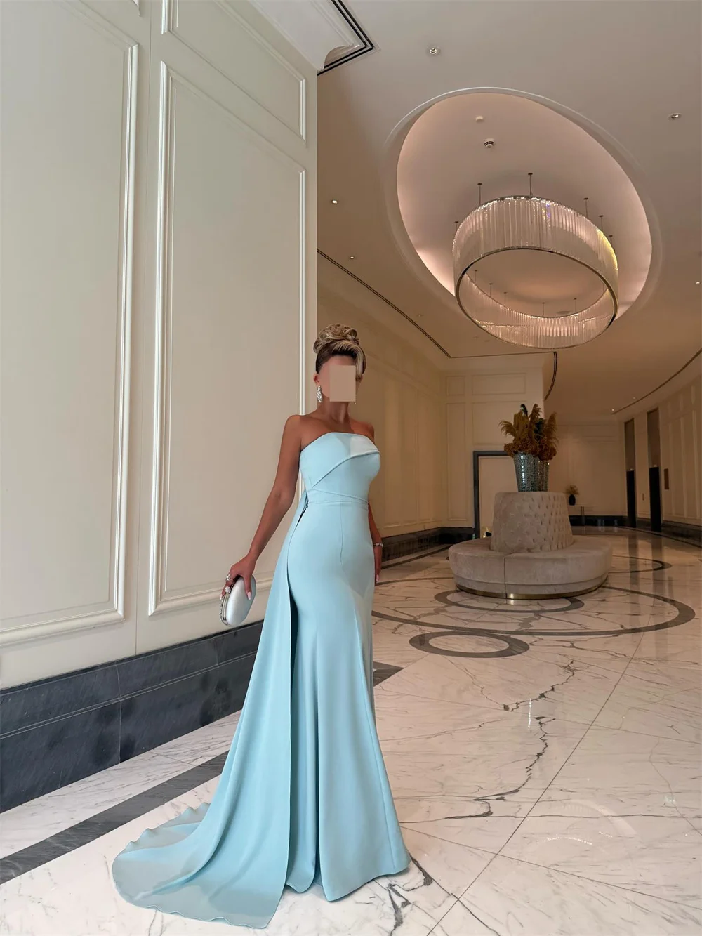 

Pleat Mermaid Long Ball Woman Party Dress Sleeveless Sweep Train Elegant Prom Gown Floor Length Customized Evening Dress