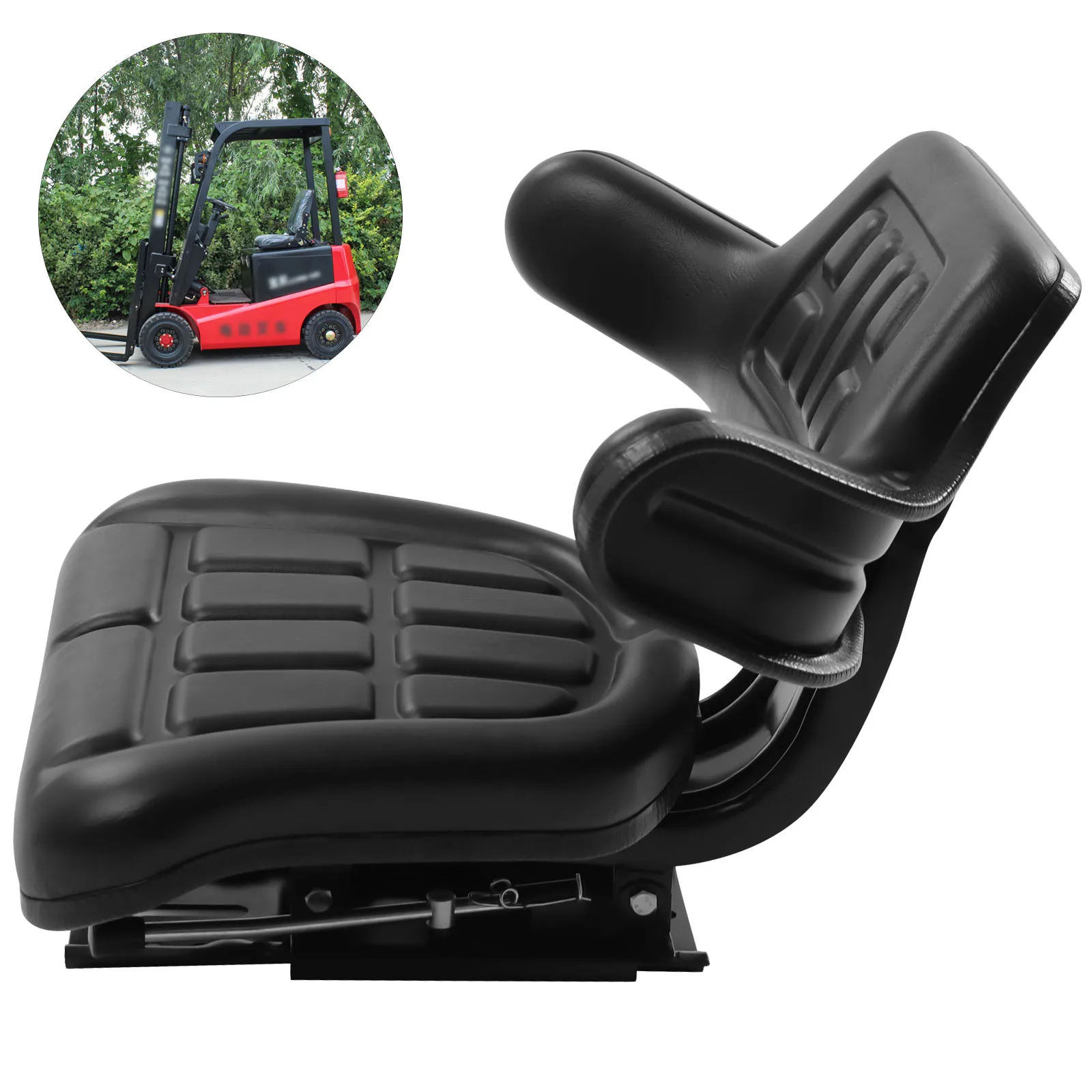 Universal Tractor Seat Fold Down Forklift Seat w/Adjustable Angle Back Retractable Safety Belt Fits Tractor Seat