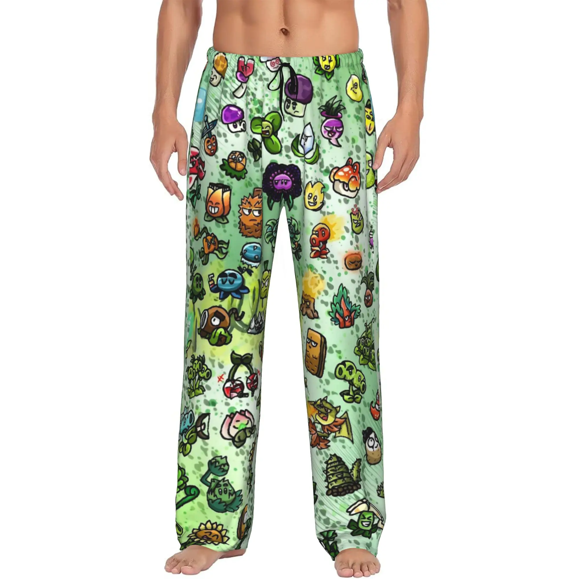 Custom Plants Gaming Zombies Pajama Pants Sleepwear Men Elastic Waistband Video Game Sleep Lounge Bottoms with Pockets