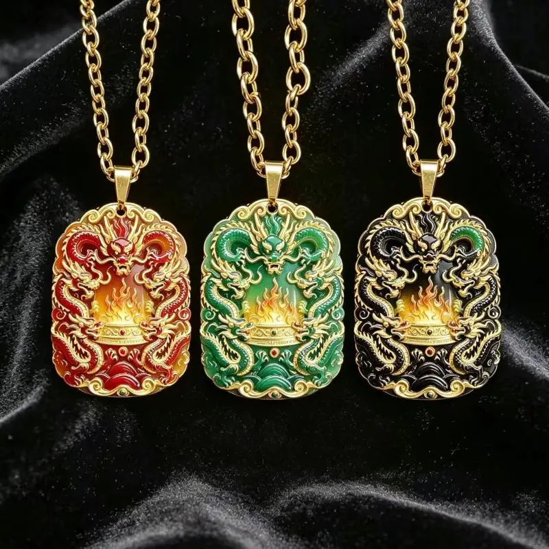 Double-Sided Dragon Guanyin Pendant Necklace Luck Attracting  Stainless Steel Jewelry for Daily Use