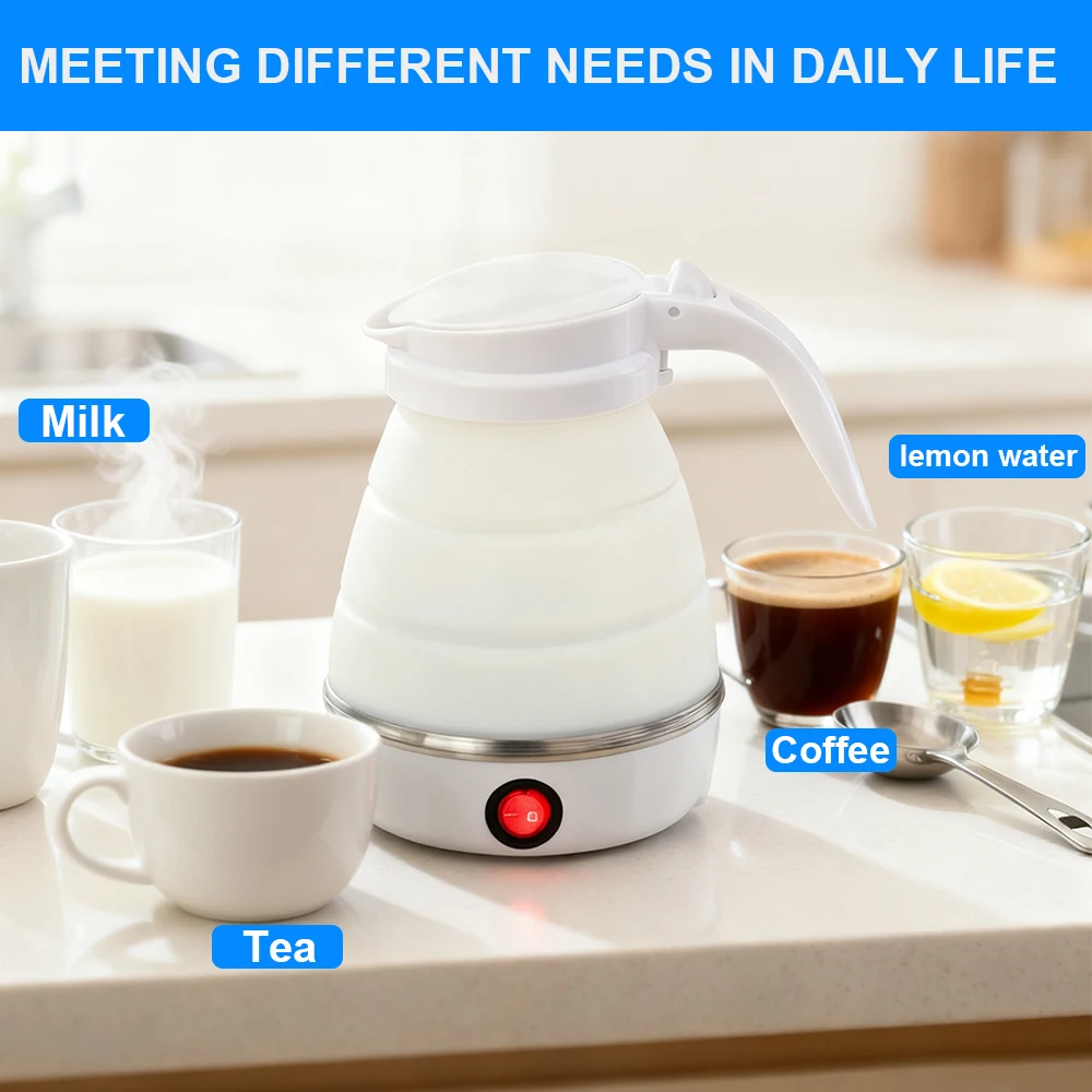 Mini bouilloire pliante 0,6 l, chauffe-eau Portable, bouilloire électrique, chauffe-eau domestique, compression en silicone, facile à voyager