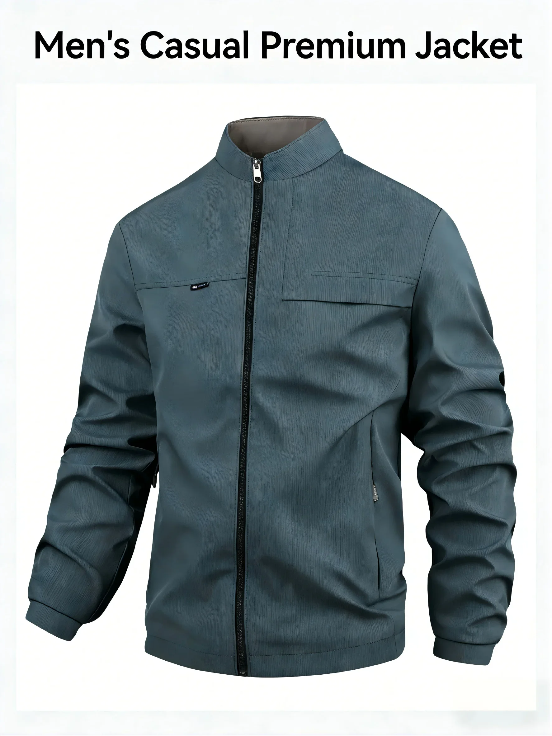 Men‘s Jacket with Zippered Pockets Spring Autumn Lightweight Business Casual Baseball Collar Coat Men's Outerwear Top