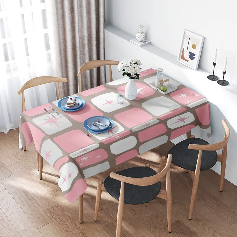 

Vintage Mid-Century Modern Rectangular Tablecloth Decorative Plaid Pattern Home Decoration Soft Fabric Washable Dining Room Tabl