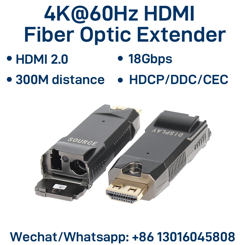 

Оптоволоконный удлинитель HDMI 2.0 4K при 60 Гц, 18 Гбит/с через OM3/OM4 до 300M в многорежимных режимах, проходной через HDCP/DDC/CEC, Plug & Play